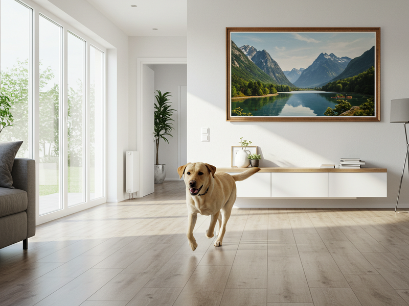 Dog running on LVT Pet Friendly flooring