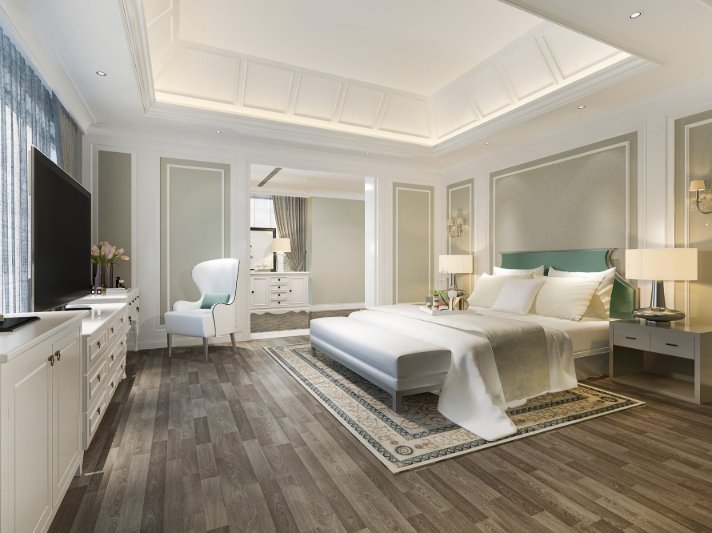 Long lasting LVP flooring in a luxurious bedroom