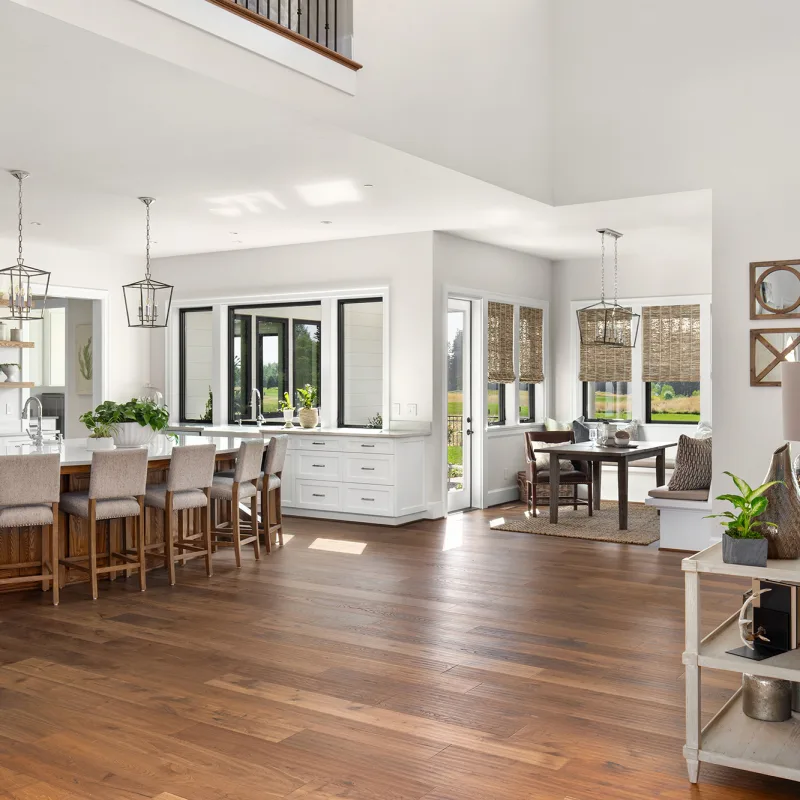 Modern California home with neutral hardwood flooring