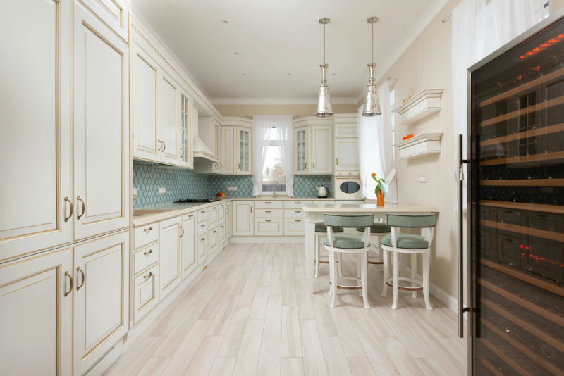 Classic kitchen with ivory LVP flooring