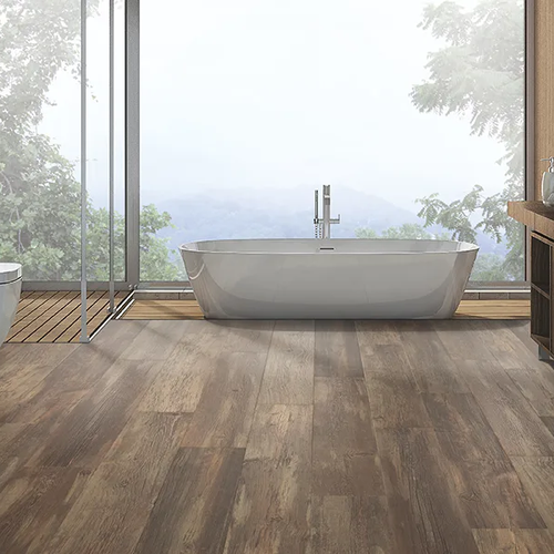 Waterproof laminate flooring in a modern bathroom