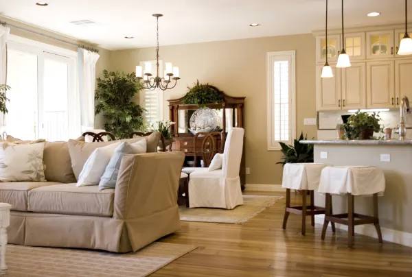 Shiny LVP flooring in a traditional San Diego family home