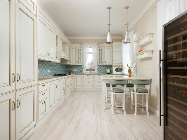 Classic kitchen with ivory LVP flooring