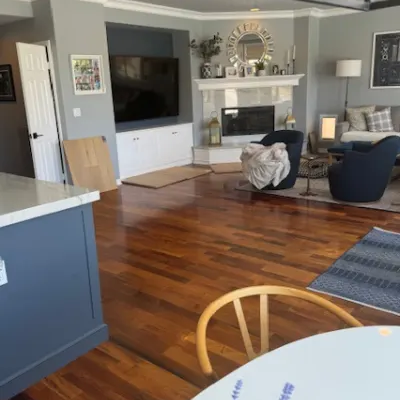 Before wood floor restoration by Geneva Flooring