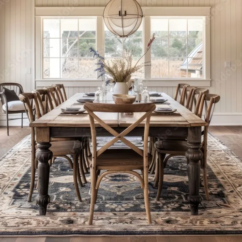 Vintage look dining area with wood flooring