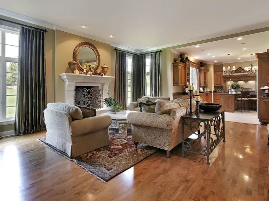 Glossy hardwood floors in a classic California home