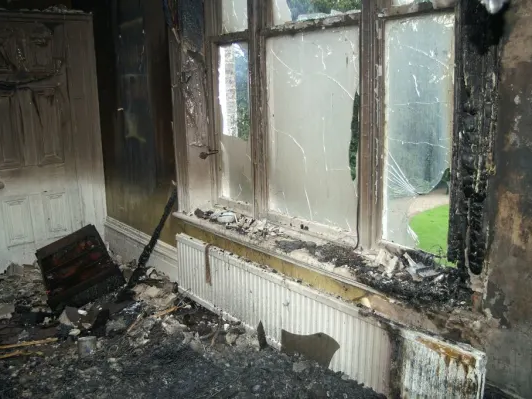 Home interior damaged after a fire