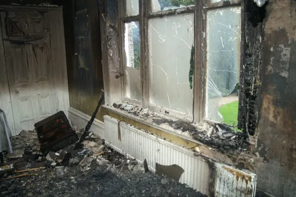 Home interior damaged after a fire