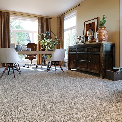 Durable carpet flooring in a home office by Geneva Flooring
