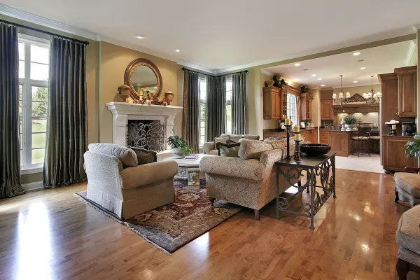 Glossy hardwood floors in a classic California home