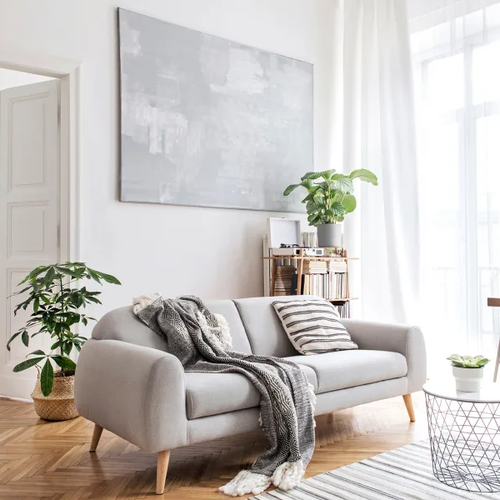 Herringbone pattern wood floors in a modern home