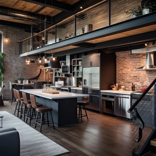 San Diego home with an industrial kitchen and dark wood flooring