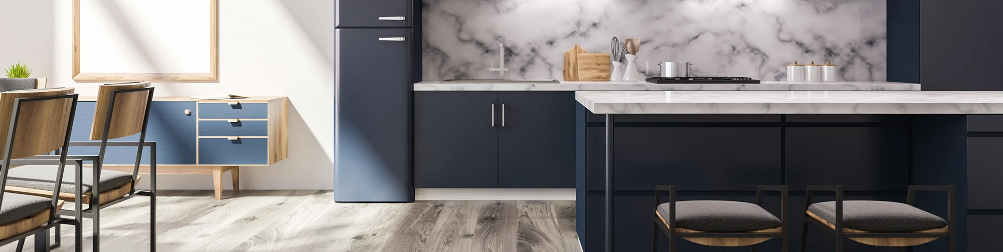 Stylish Kitchen with natural LVP flooring in San Diego